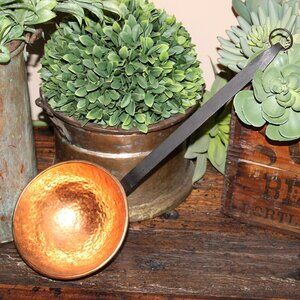 Vintage Primitive Farmhouse Hammered Copper Ladle